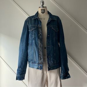 The Kooples Blue Denim Jacket w/ Leather Trim | French Chic Trucker Jacket - S